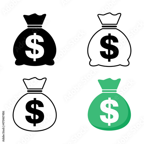 Set of Money bag icon isolated on white background. Bank symbol, profit graphic, flat web sign