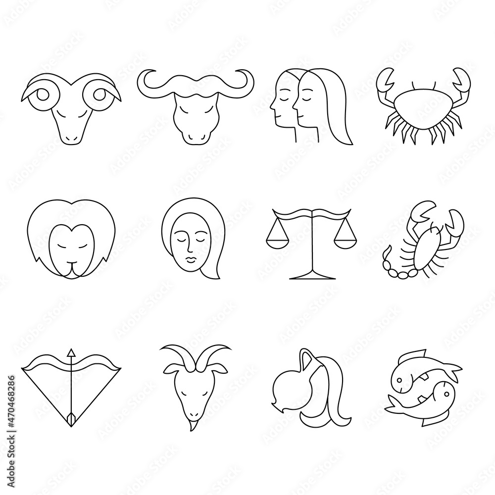 Set of astrological zodiac signs line icons. Set of astrological zodiac signs line icons.