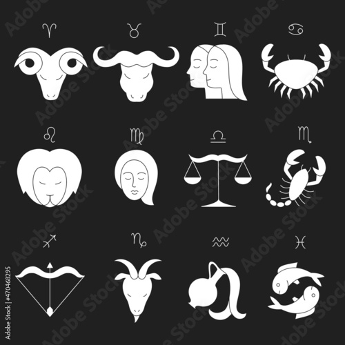 Set of astrological zodiac signs icons.