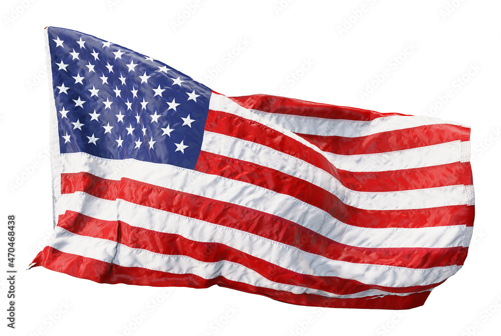 Fototapeta premium American flag waving in the wind isolated on white background. 3D