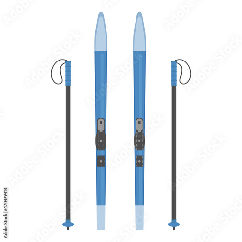 Sports cross-country skis and ski poles. Skis for snow walks and competitions. Sports equipment vector illustration isolated on a white background