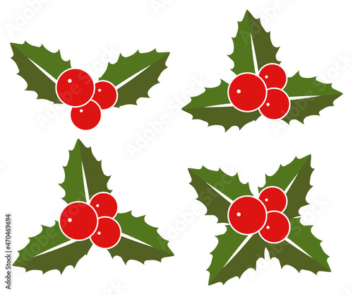 Christmas Holly Berry leaves Icon. Vector illustration.