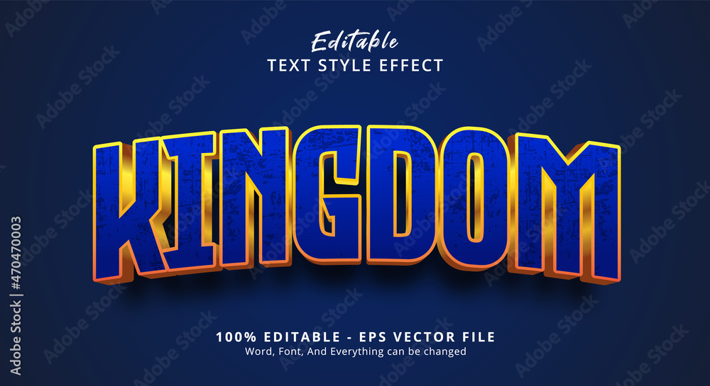 Editable text effect, Kingdom text on dark blue style effect