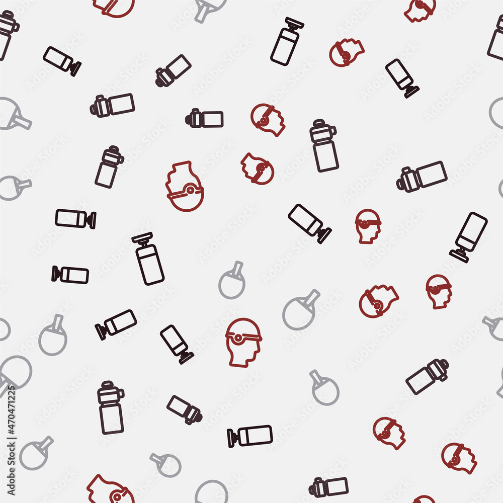Set line Punching bag, Fitness shaker, Racket and Baseball helmet on seamless pattern. Vector Set line Punching bag, Fitness shaker, Racket and Baseball helmet on seamless pattern. Vector