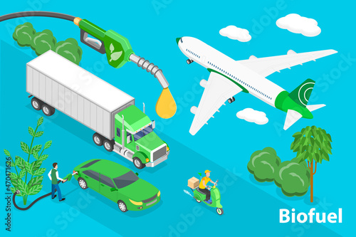 3D Isometric Flat Vector Conceptual Illustration of Biofuel Industry, Alternative Environmental Friendly Fuel
