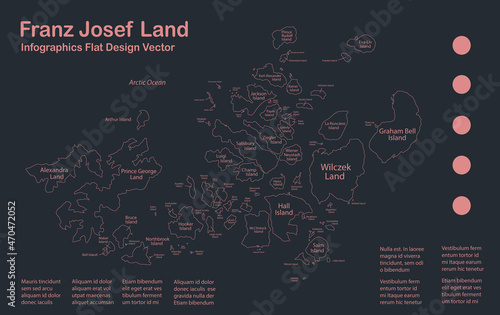 Infographics Franz Josef Land map outline, flat design, color blue vector