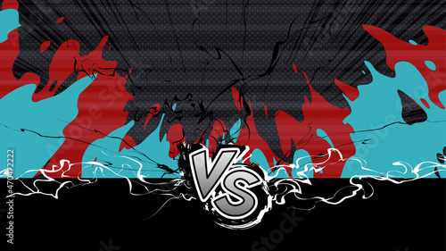 VS_バトルの背景イラスト_対決_黒_赤と水色_16:9
