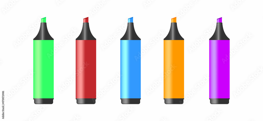 Multicolored felt-tip pens on a white background, vector