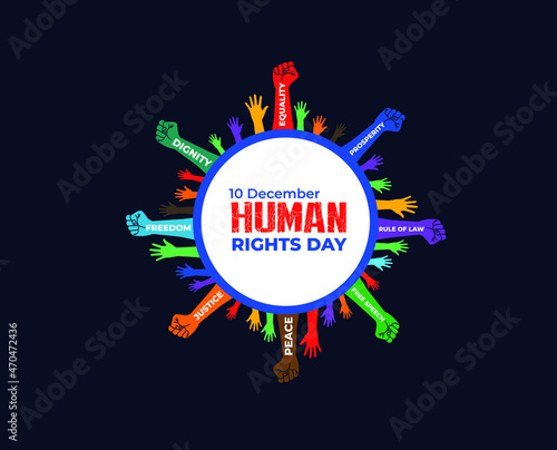 International Human Rights Day. Human Rights people concept.10 December. Template for background, banner, card, poster. Vector illustration.