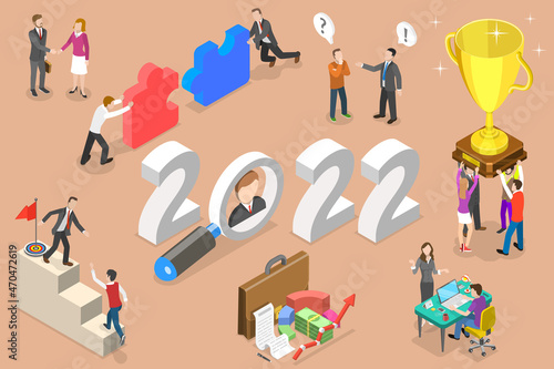 3D Isometric Flat Vector Conceptual Illustration of New Year And Employees Onboarding, HR Managment