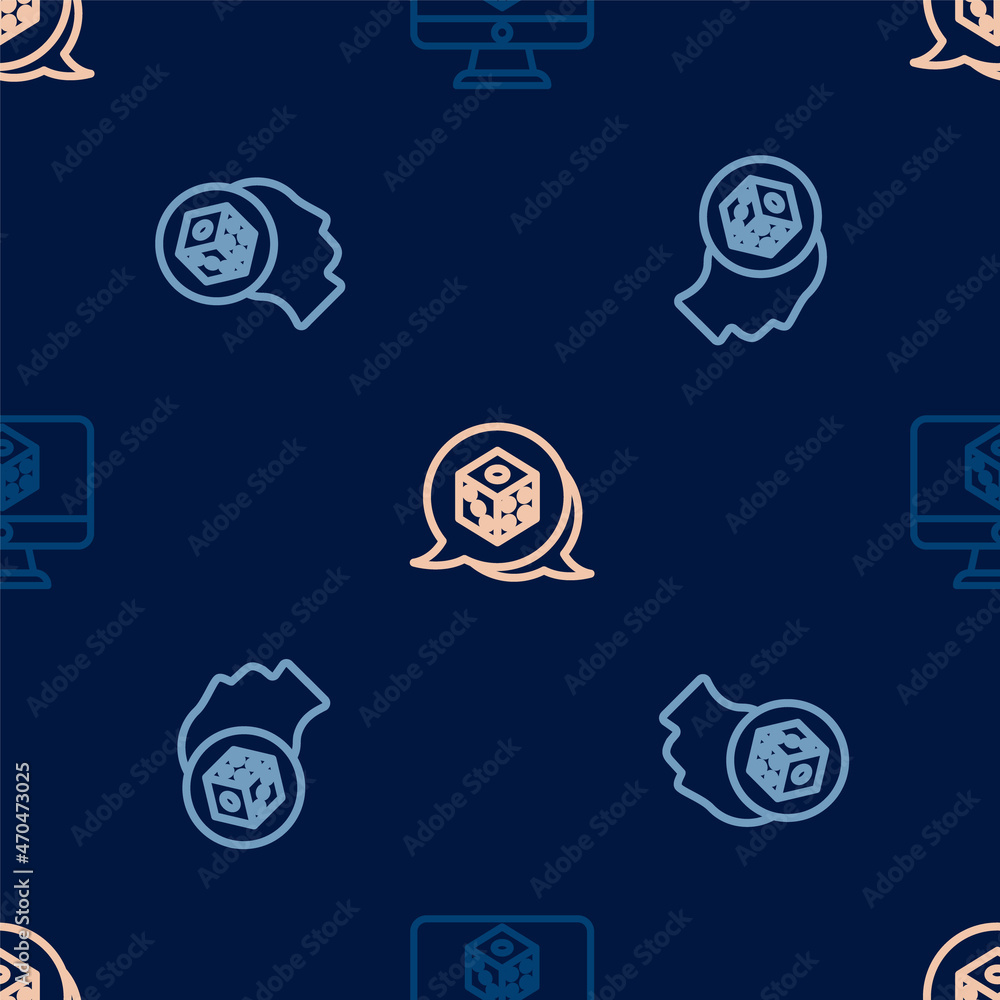 Set line Game dice, and on seamless pattern. Vector Set line Game dice, and on seamless pattern. Vector