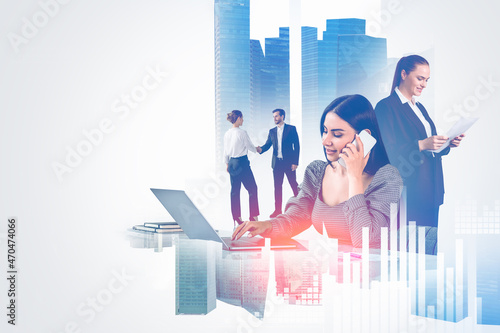 Photography Businesswoman and businessman in formal suits work together shaking hands