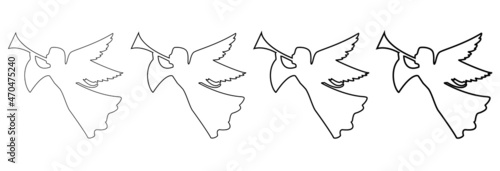 Christmas angel set of vector icons.Christmas and religion symbols isolated on white. Angel trumpets.Angel silhouette .