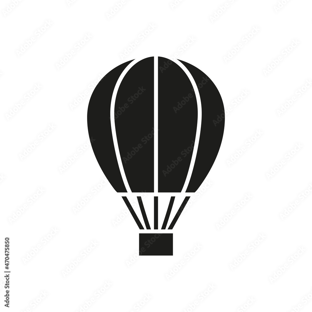 Air balloon black icon. Travel silhouette symbol. Vector isolated on white Air balloon black icon. Travel silhouette symbol. Vector isolated on white