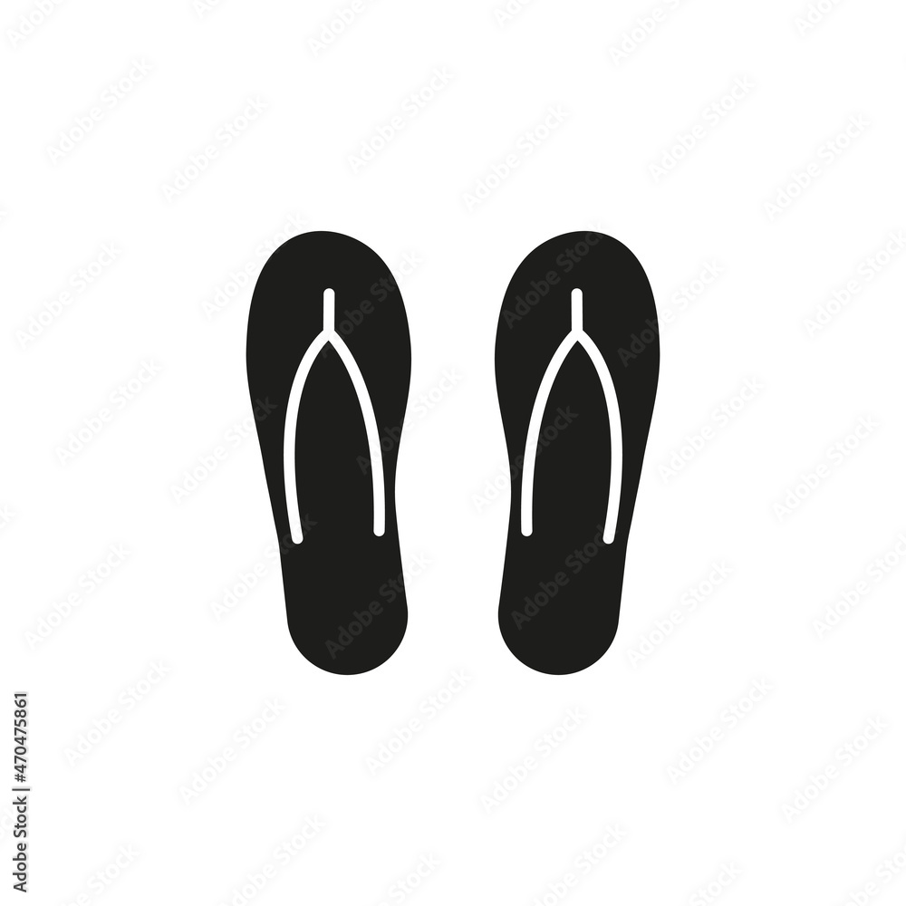 Slippers icon. Summer shoes silhouette. Beach slipper black sign. Vector isolated on white. Slippers icon. Summer shoes silhouette. Beach slipper black sign. Vector isolated on white.