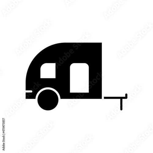 Camper van black icon. Travel car silhouette symbol. Automobile house sign. Vector isolated on white