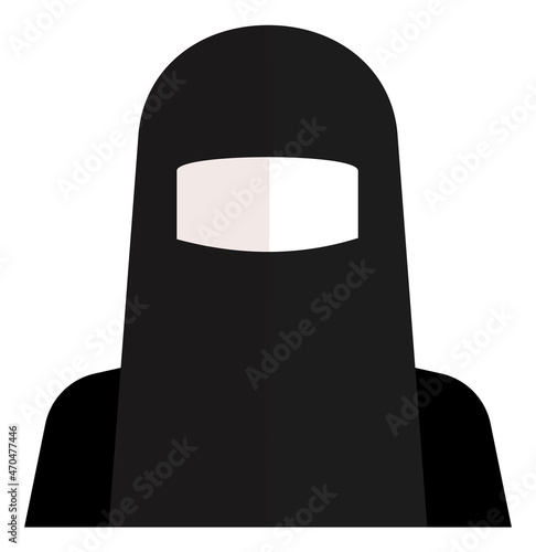 Woman in black niqab icon. Flat islamic female avatar