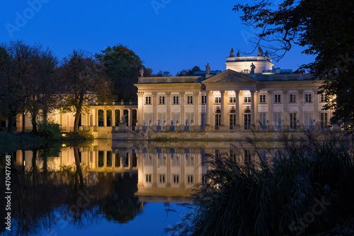Palace on the Isle at Night in Lazienki Park, Warsaw, Poland