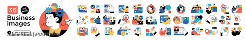 Business Concept illustrations. Mega set. Collection of scenes with men and women taking part in business activities. Vector illustration