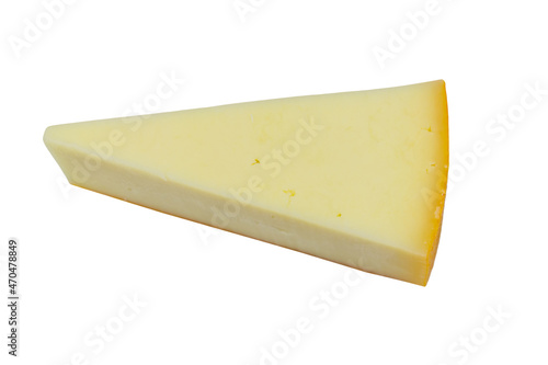 Piece of cheese isolated on white background. Top view