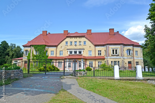 View of the high school building (formerly Lauken Castle). Saranskoye village, Kaliningrad region