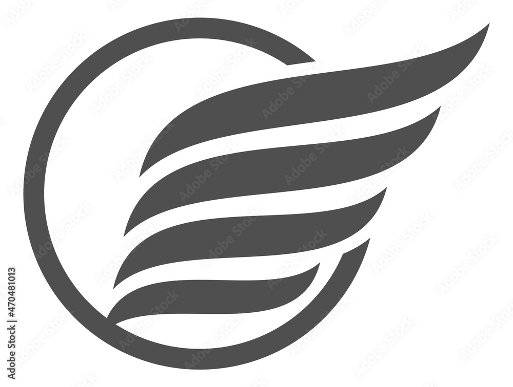 Wing in circle. Stylized logo with stripe feathers in ring Wing in circle. Stylized logo with stripe feathers in ring