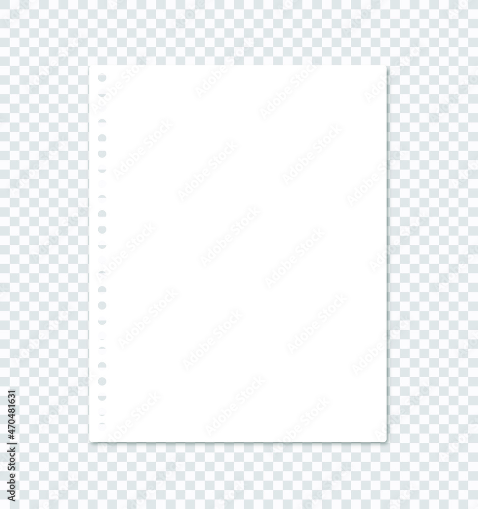 blank paper sheets of notebook or copybook. Vector realistic paper sheet notepad pages set isolated on transparent background. Vector illustration