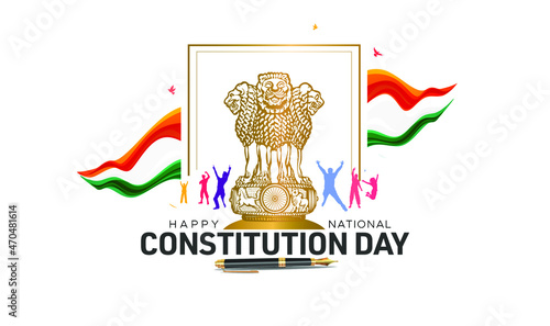 Indian constitution day celebration.People celebrating with tricolor flag Ashoka Chakra and democracy Low book poster design