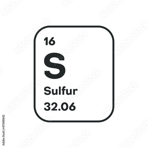 Symbol of chemical element Sulfur as seen on the Periodic Table of the Elements, including atomic number and atomic weight. Vector illustration