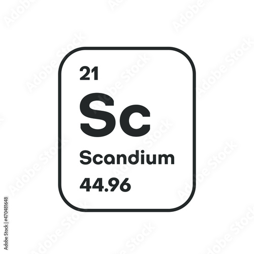 Symbol of chemical element Scandium as seen on the Periodic Table of the Elements, including atomic number and atomic weight. Vector illustration
