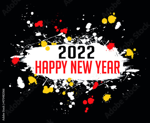 Happy New Year 2022 Vector Abstract Holiday White Red And Yellow Illustration With Black Background