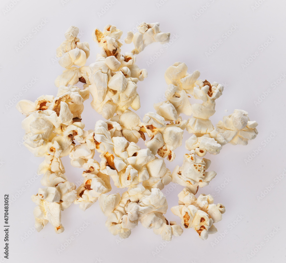 Bunch of salty popcorns isolated on a white background Bunch of salty popcorns isolated on a white background