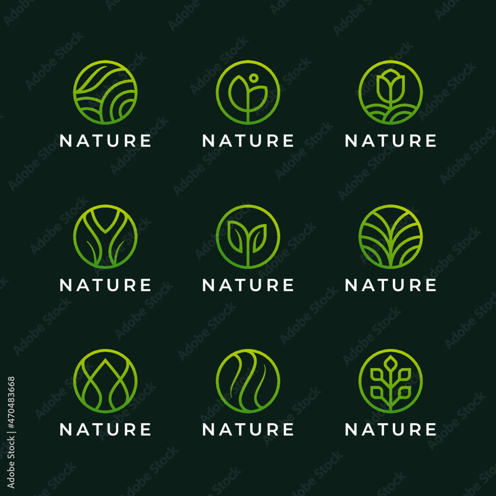 set of green eco nature logos and icons set of green eco nature logos and icons