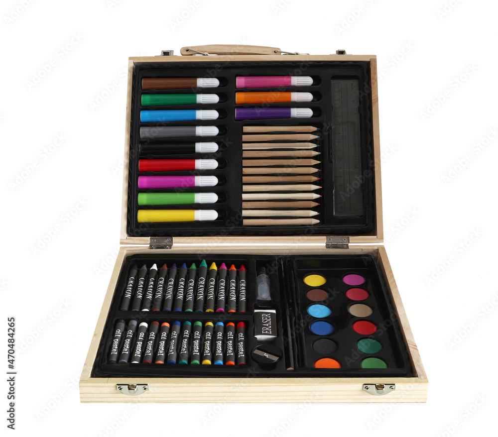 Artistic set for drawing in a wooden suitcase Artistic set for drawing in a wooden suitcase