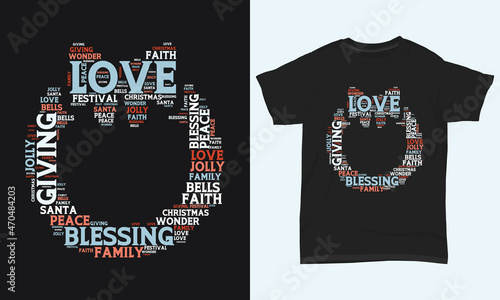 Merry Christmas Wreath Word Cloud T-shirt Design