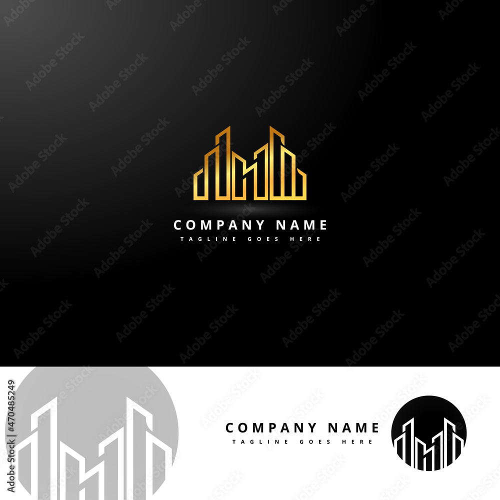 Luxury Real Estate Building Gold Vector Logo Template, Isolated In Black Background.
