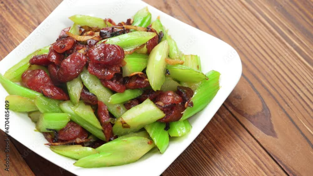China home-cooked vegetables, sausages and celery China home-cooked vegetables, sausages and celery