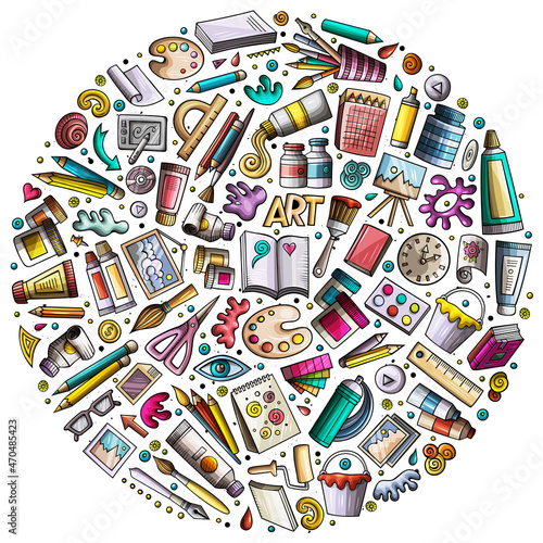 Colorful vector set of Art cartoon doodle objects