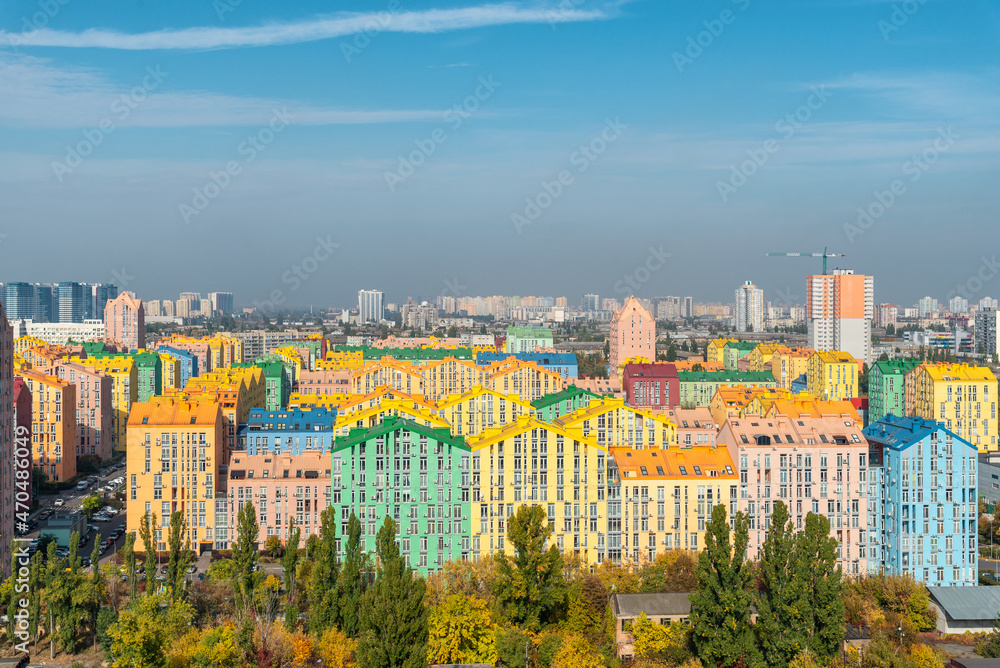 Cityscape with multicolored houses in Europe