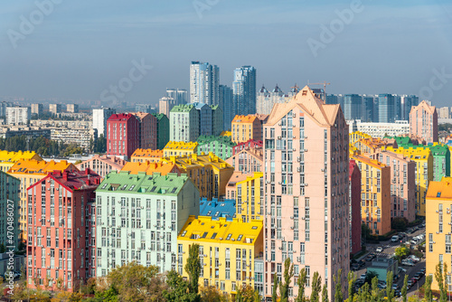 Urban landscape with colorful buildings in Kiev