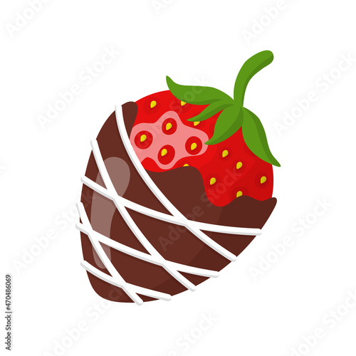 Glazed sweet strawberry in white and dark chocolate