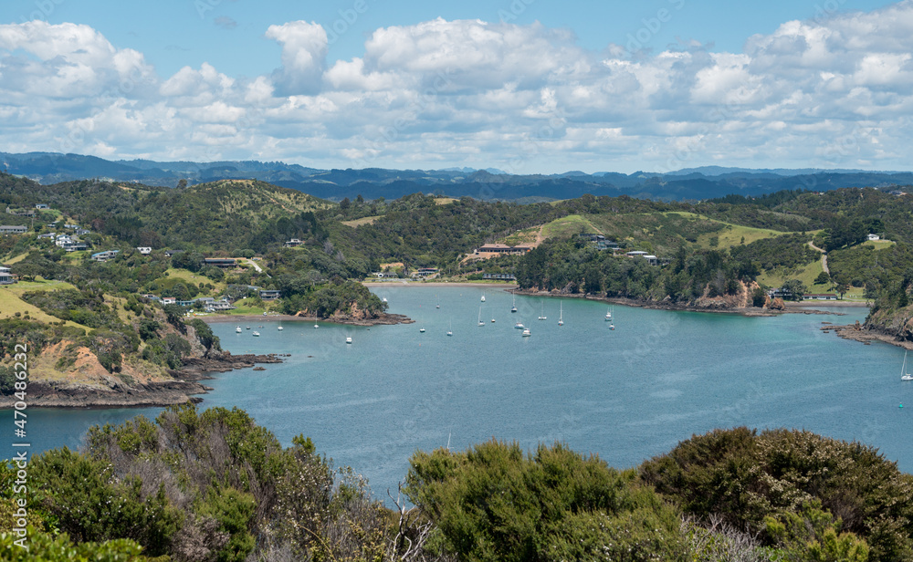View over the ocean bay from Tutukaka Lighthouse Walkway near Matapouri bay, Northland, North Island of New Zealand.