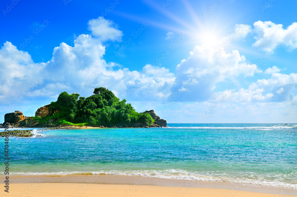 Island in the Indian Ocean, sandy beach and sun. Sri Lanka.