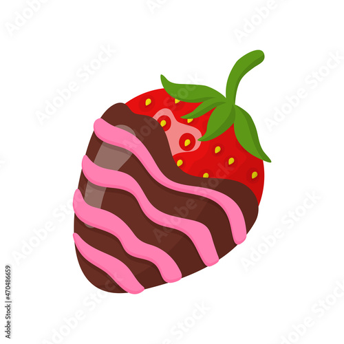 Glazed striped strawberry in pink and milk chocolate
