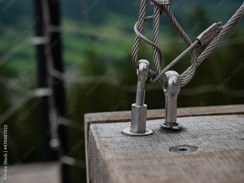 Obraz premium Stainless steel turn buckle and steel wire cable rope