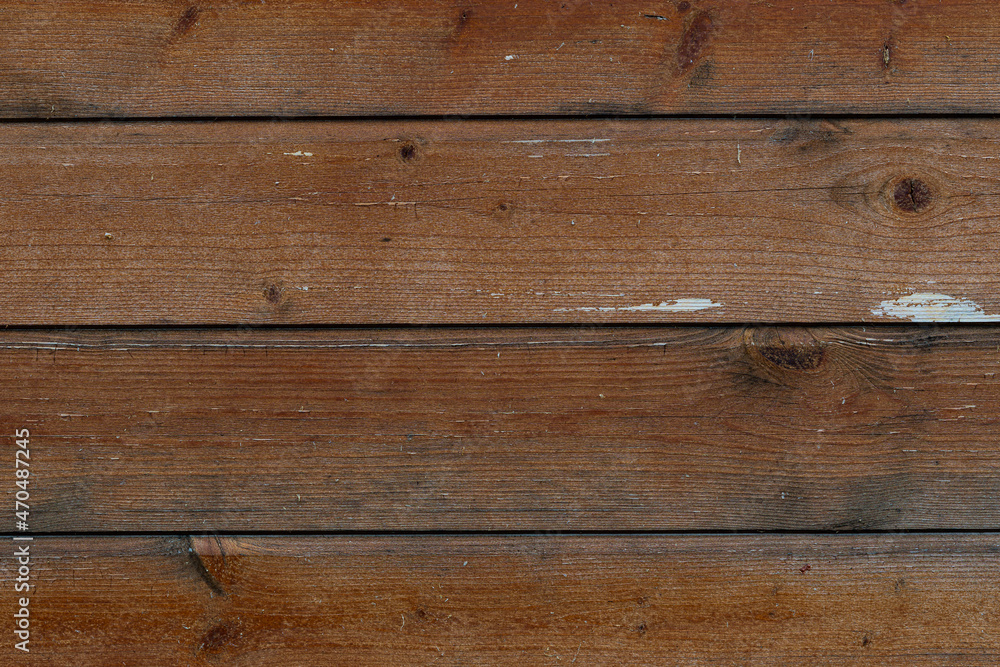 Fototapeta premium The background is made of textured wooden boards, with a beautiful texture. The texture of wood, the pattern of wood fibers, on the wall of a bathhouse in Russia.