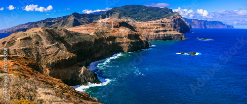 Beauty nature scenery of Madeira island. Atlantic ocean, Portugal. Viewpoint Ponta do Rosto in eastern part, Ponta de sao Lourence peninsula photo