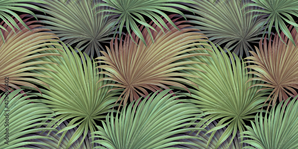 Seamless pattern, pastel green palm leaves, branches. Jungle, foliage. Hand-drawn fashion vintage 3d illustration. Tropical background. Luxury wallpapers, cloth, mural, fabric printing, posters, goods Seamless pattern, pastel green palm leaves, branches. Jungle, foliage. Hand-drawn fashion vintage 3d illustration. Tropical background. Luxury wallpapers, cloth, mural, fabric printing, posters, goods