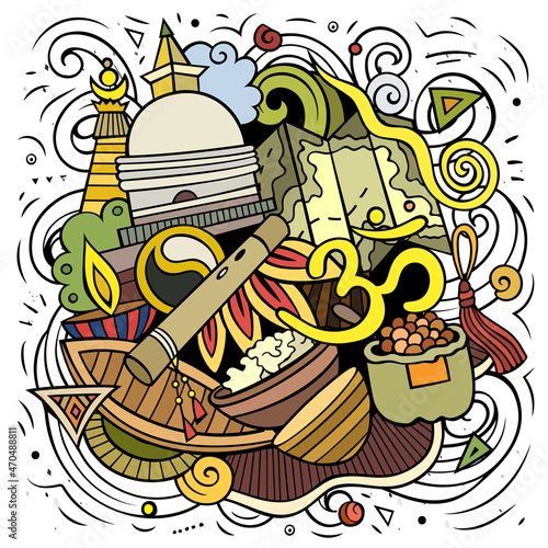 Nepal cartoon vector doodle illustration