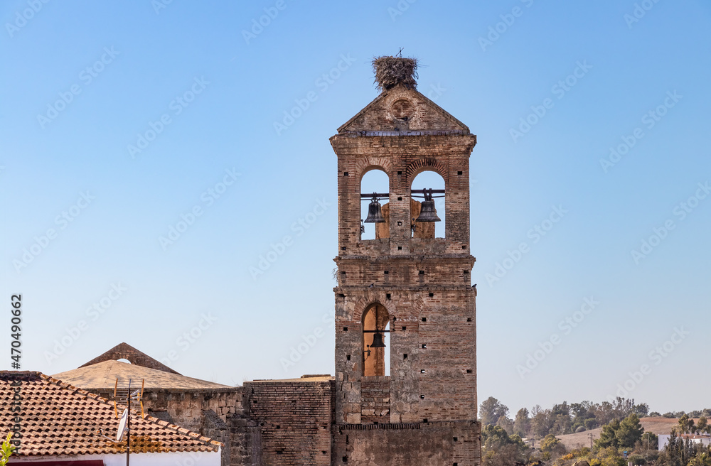 Bell Tower of Church of Santa María de la Granada in Niebla, Huelva, Spain
